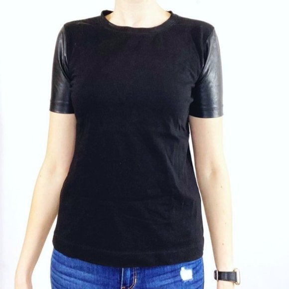 SOLD J.Crew Vegan Leather Insert Back Zip Tee XXS - Picture 3 of 11